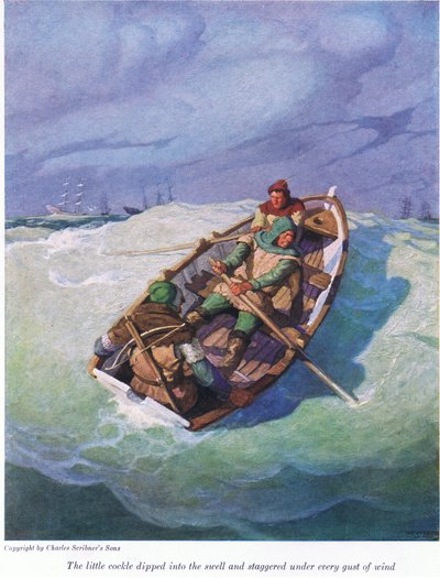 El pequeño cockle se sumergía en el oleaje y tambaleaba con cada ráfaga de viento, 1916 de Newell Convers Wyeth