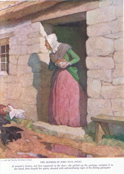 La madre de John Paul Jones: Una mujer con rostro dibujado y triste apareció en la puerta; recogió el paquete y lo pesó en sus manos de Newell Convers Wyeth