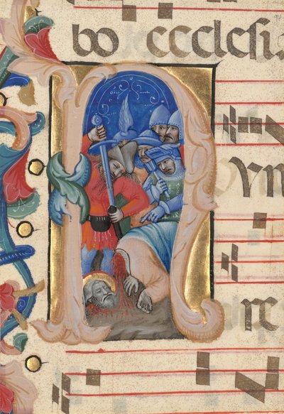 Inicial N: La decapitación de San Pablo de Niccolò di Giacomo da Bologna