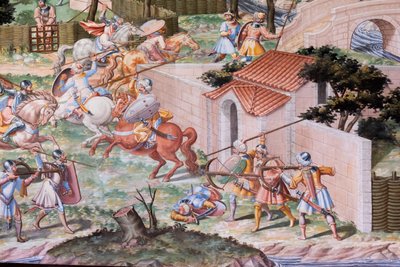 (detalle) de fresco en el Salón de las Batallas de la Batalla de La Higueruela de 1431 de Niccolo (and workshop) Granello