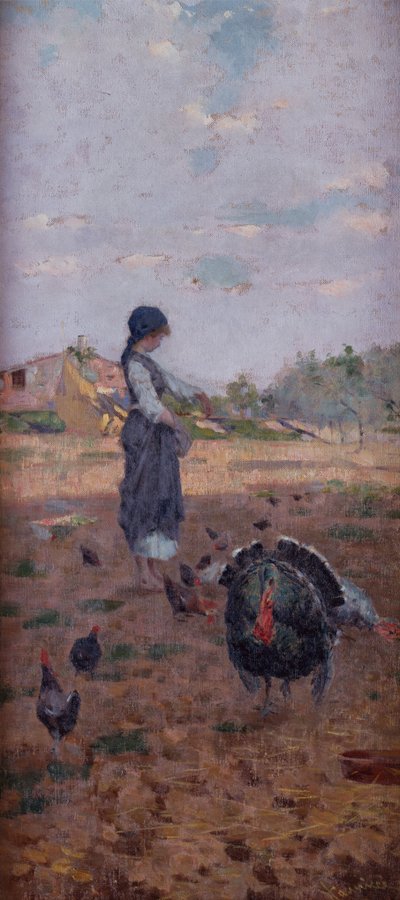 Una niña alimentando pavos de Niccolo Cannicci
