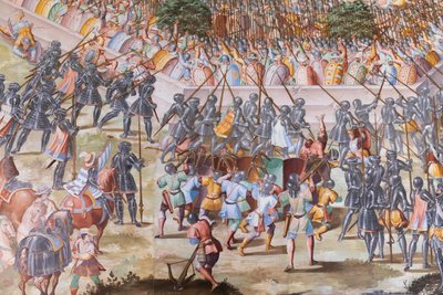 Detalle del fresco en el Salón de las Batallas de la Batalla de La Higueruela de 1431 de Niccolo Granello