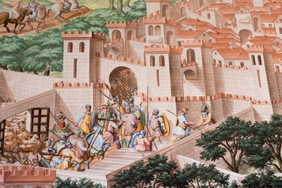 Detalle del fresco en el Salón de las Batallas de la Batalla de La Higueruela de 1431 de Niccolo Granello