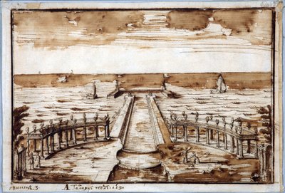 Columnata "Galería de curvas" en la puerta de entrada en Peterhof de Niccolo Michetti