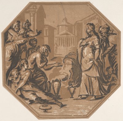 Personas rindiendo homenaje a la belleza de Psique, ca. 1540-50 de Niccolo Vicentino