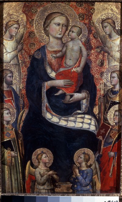 Virgen y el Niño con Santos y Ángeles. Virgen con el Niño, Santos y Ángeles. Pintura de Niccolo di Pietro Gerini (hacia 1350-1415). Arte florentino, edad media. Témpera sobre madera. Museo del Hermitage, San Petersburgo de Niccolo di Pietro Gerini