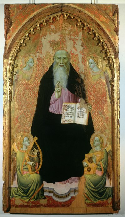 San Antonio Abad sosteniendo el libro de los Antonitas, 1371 de Niccolo di Tommaso