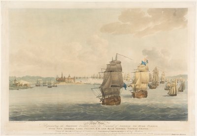 Según Pocock, este grabado representa a la flota británica al mando del almirante Sir Hyde Parker, con el vicealmirante Lord Nelson, K.B. y el contralmirante Thomas Graves de Nicholas (after) Pocock