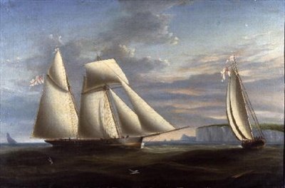 Un bergantín de velacho y un bergantín de la Royal Yacht Squadron frente a la costa de Dorset de Nicholas (circle of) Condy