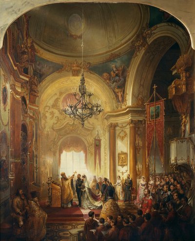 El matrimonio del Príncipe Alfredo, Duque de Edimburgo con la Gran Duquesa María Alexandrovna de Nicholas Chevalier