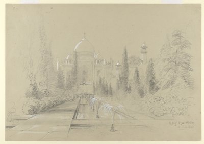 El Taj Mahal, Agra, 24 de enero de 1870 (lápiz con realce blanco sobre papel) de Nicholas Chevalier