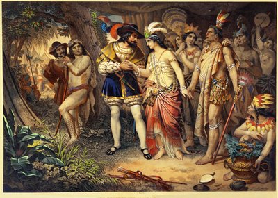 El jefe maya Zingari presenta a su hermana aHernan Cortés ... de Nicholas Eustache (after) Maurin