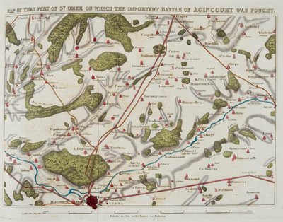 Mapa de la parte de St. Omer en la que se libró la importante batalla de Agincourt, ilustración de 