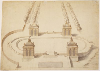 Diseño para un campo de bolos, Hampton Court, c.1689-91 de Nicholas Hawksmoor