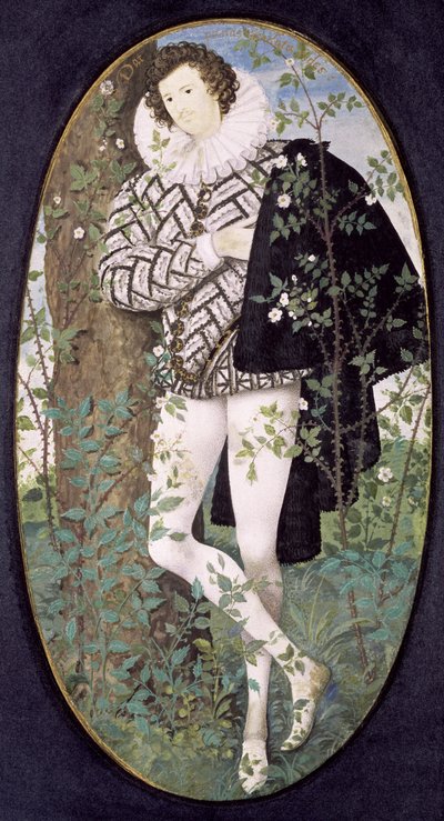 Un Joven Apoyado en un Árbol Entre Rosas de Nicholas Hilliard