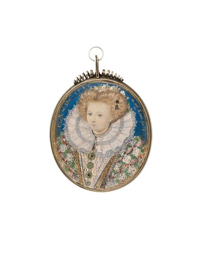 Una niña de la corte isabelina, de 6 años, con vestido elaborado y gorguera de encaje de Nicholas Hilliard