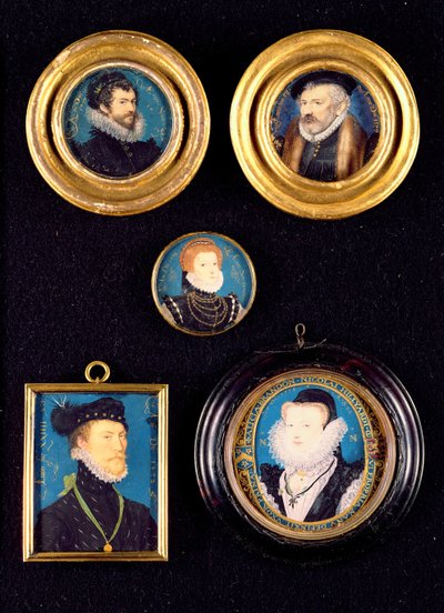 Miniaturas del padre y la madre de Hilliard, autorretrato y retratos desconocidos de hombre y mujer de Nicholas Hilliard
