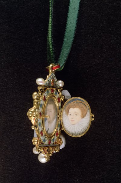 La joya de Gresley, con retratos en miniatura de Sir Thomas Gresley y su novia Catherine Walsingham de Nicholas Hilliard