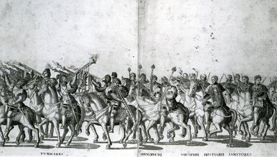 Placas 12 y 13 de la entrada del Papa Clemente VII y el Emperador Carlos V en Bolonia el 24 de febrero de 1530 de Nicholas Hogenberg