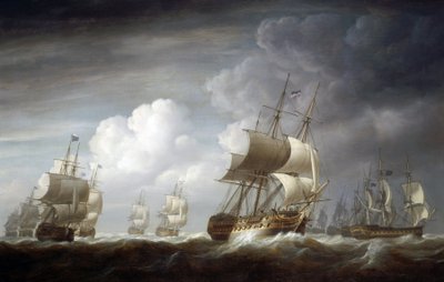 Una flota de barcos indianos, barcos británicos de la Compañía de Comercio de las Indias Orientales. Óleo sobre lienzo de Nicholas Pocock