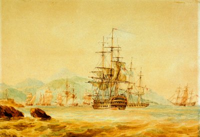 El "Agamemnon" corta el paso a los buques franceses desde Port Maurice, cerca de Oneglia de Nicholas Pocock