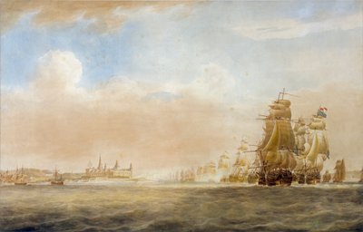La flota británica frente al castillo de Kronborg, Elsinore, 28 de marzo de 1801 [antes de la batalla de Copenhague]. de Nicholas Pocock