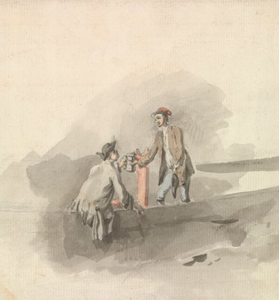 Dos hombres en un barco brindando (?) de Nicholas Pocock