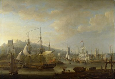 Vista del puerto de Bristol mostrando la catedral de Nicholas Pocock