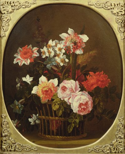 Naturaleza muerta de flores en una cesta, siglo XVIII de Nicholas Ricoeur