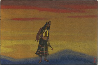 Una chica cautiva con una rosa, diseño de vestuario para "Danzas polovtsianas" de la ópera "Príncipe Igor" de Borodin, 1943 de Nicholas Roerich