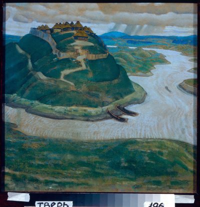 Antiguo campamento de esclavos fortificado. Oeuvre de Nicolas (Nicholas) Roerich (1874-1947), pastel sur carton. Arte ruso, siglo XX, simbolismo. Galería de Arte Regional, Tver. de Nicholas Roerich