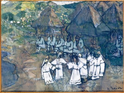 Danza circular (ronda). Obra de Nicolas (Nicholas) Roerich (1874-1947), acuarela y gouache sobre papel, hacia 1900-1910. arte ruso, siglo XX, simbolismo; Museo Estatal de Arte M. Nesterov de la República de Bashkortostán, Ufa (Rusia). de Nicholas Roerich
