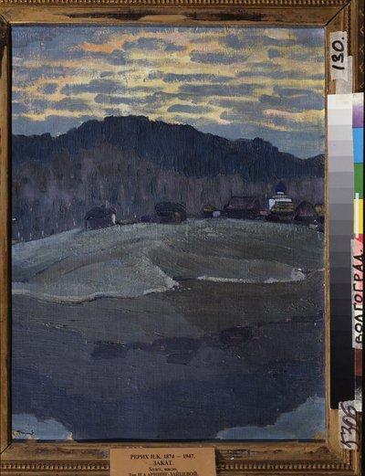 Puesta de sol. Pintura de Nicholas Roerich (1874-1947), óleo sobre lienzo. Arte ruso del siglo XX, simbolismo. Galería de Arte Regional, Volgogrado (Rusia). de Nicholas Roerich