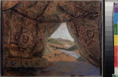 Conjunto preparatorio para la ópera La Pskovitaine (La doncella de Pskov) de Nicholas (Nikolai) Rimsky Korsakov (1844-1908). Obra de Nicholas Roerich (1874-1947), pastel sobre cartón de Nicholas Roerich