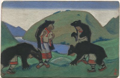 Ancianos con pieles de oso, decorado y diseño de vestuario para el ballet "La consagración de la primavera" de Stravinsky, 1944 de Nicholas Roerich