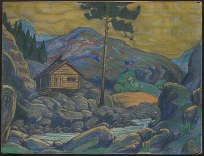 Cabaña en las montañas, decorado para el drama de Ibsen "Peer Gynt", 1911 de Nicholas Roerich