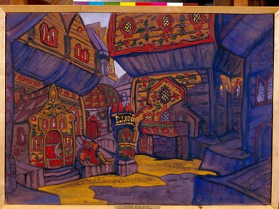 La corte del príncipe Vladimir Galitsky. Decoración para la ópera ""Prince Igor"" de Alexandre Borodin (Borodin) (1833-1887).Obra de Nicolas (Nicholas) Roerich (1874-1947), gouache y témpera sobre papel de Nicholas Roerich