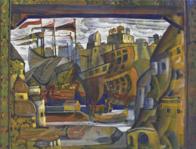 El mercado de Novgorod. Diseño escénico para la ópera Sadko de N. Rimsky-Korsakov, por Roerich, Nicholas (1874-1947). Témpera sobre lienzo de Nicholas Roerich