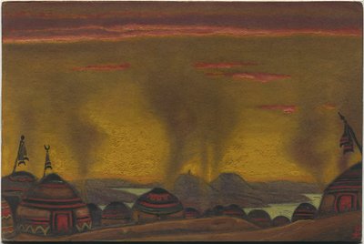 Campamento polovtsiano, decorado para "Danzas polovtsianas" de la ópera "Príncipe Igor" de Borodin, 1943 de Nicholas Roerich
