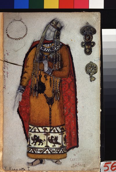 Proyecto de vestuario para la ópera Tristán e Isolda de Richard Wagner (1813-1883). Obra de Nicholas Roerich (1874-1947), lápiz, gouache y tinta sobre papel de Nicholas Roerich