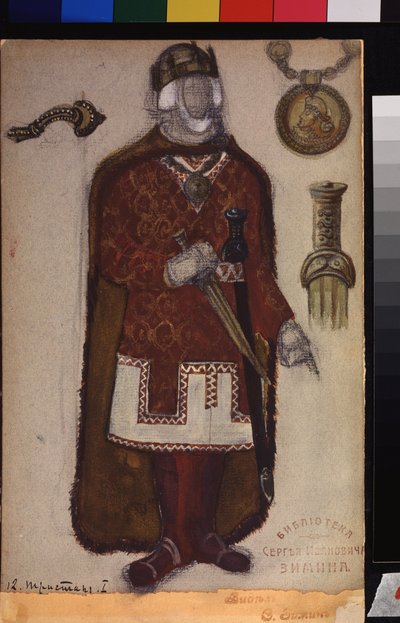 Proyecto de vestuario para la ópera Tristán e Isolda de Richard Wagner (1813-1883). Obra de Nicholas Roerich (1874-1947), lápiz, gouache y tinta sobre papel de Nicholas Roerich