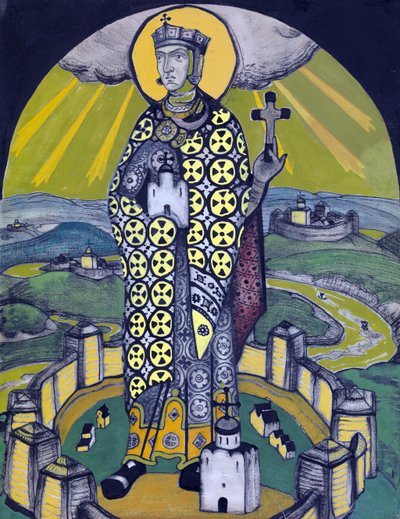 Santa Olga, princesa de Kiev (collage y témpera sobre papel) de Nicholas Roerich