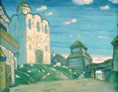 Diseño de escenario para la ópera "Príncipe Igor" de Alexander Borodin, 1908 de Nicholas Roerich