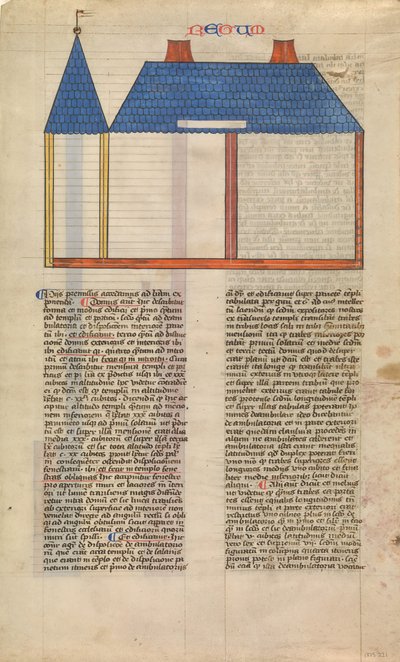 Elevación del Templo de Salomón, una de seis hojas ilustradas de la Postilla..., ca. 1360-1380 de Nicholas of Lyra