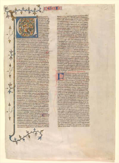 Inicial V del comentario de Nehemías, una de seis hojas ilustradas de Nicholas of Lyra