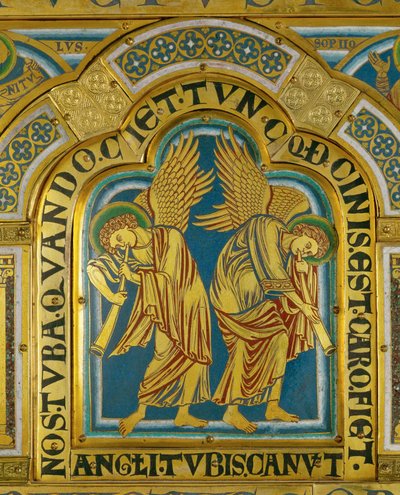 Ángeles de la Resurrección, del Altar de Verdún ... (placa esmaltada en técnica champleve sobre cobre dorado) de Nicholas of Verdun