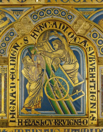 Ascensión del Profeta Elías, del Altar de Verdún ... (placa esmaltada en técnica champleve sobre cobre dorado) de Nicholas of Verdun