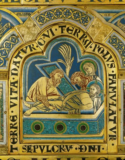 Entierro de Cristo ... (esmalte sobre cobre dorado) de Nicholas of Verdun
