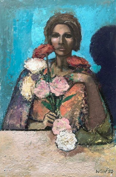 Flowergirl, 2022-23 (óleo sobre tabla) de Nick Williams
