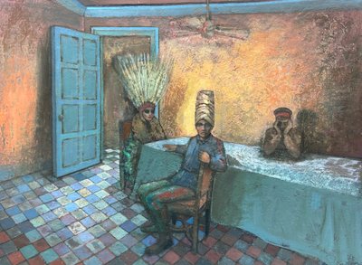Party Animals, 2022-23 (óleo sobre tabla) de Nick Williams